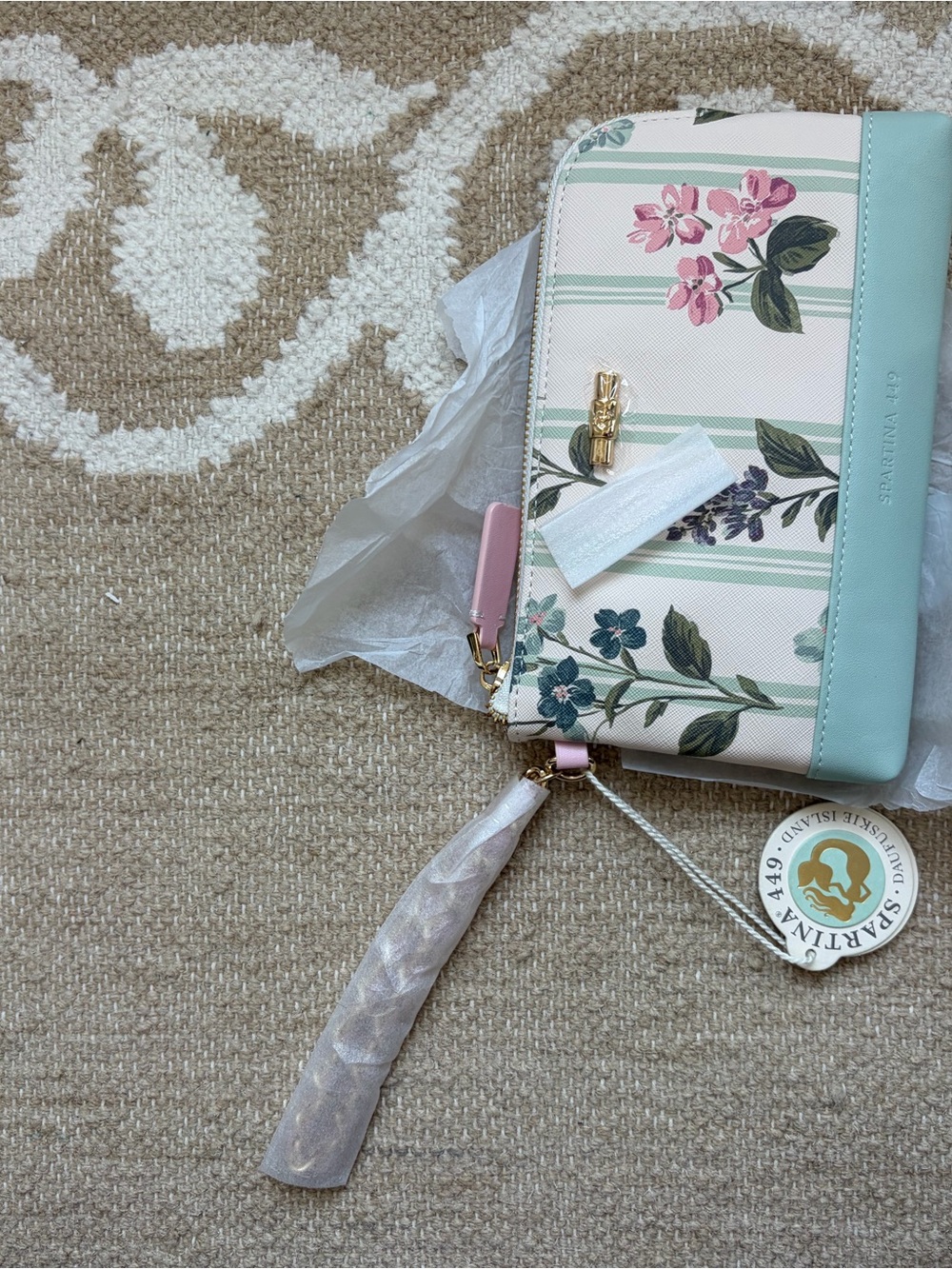 Spartina 449 Floral Wristlet Wallet in Mint, Pink & Cream